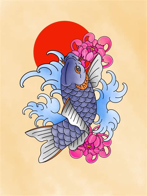 Traditional Japanese Koi Fish Tattoo Design (art by me) : r/TattooBeginners