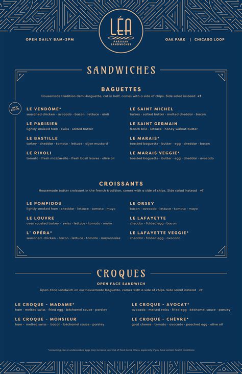 Léa Menu French Parisian Sandwiches - Lea French Café