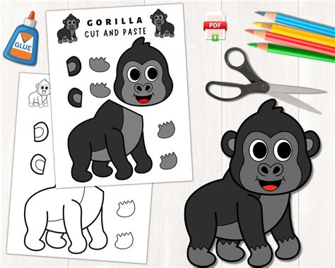 Printable Gorilla Craft for Kids Forest Animal Craft Zoo Animal Craft Build a Gorilla Craft ...