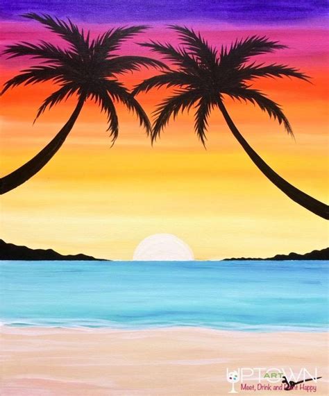 Palms By The Beach | Sunset canvas painting, Sunset painting, Sunset ...