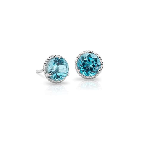 Blue Topaz Rope Stud Earrings in Sterling Silver (7mm) | Blue Nile