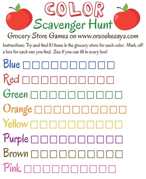 Grocery Store Games! ~ Color Scavenger Hunt - Or so she says...