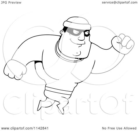 Cartoon Clipart Of A Black And White Jumping Male Robber - Vector ...