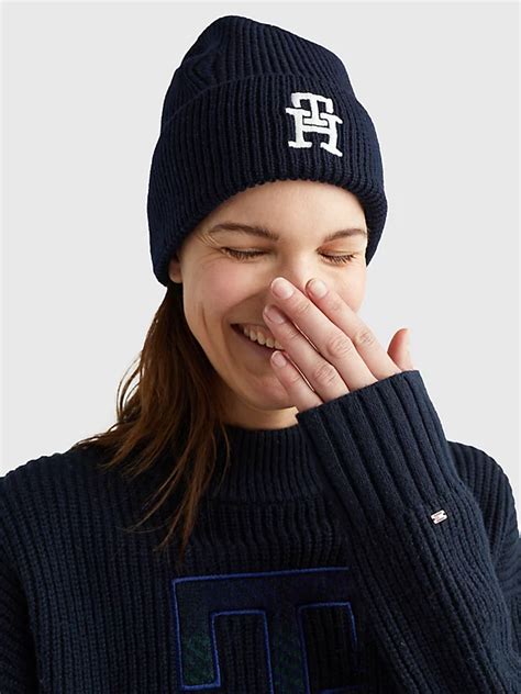 Rib-Knit Jersey Monogram Beanie | BLUE | Tommy Hilfiger