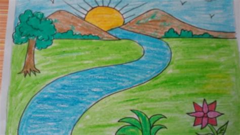 Simple Landscape Drawing In Colour | Landscape Things