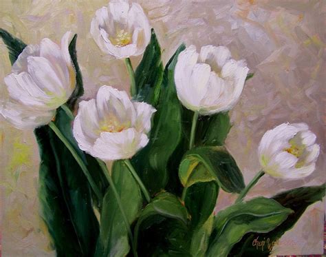 White Tulips Original Oil Painting by ChatterBoxArt on Etsy