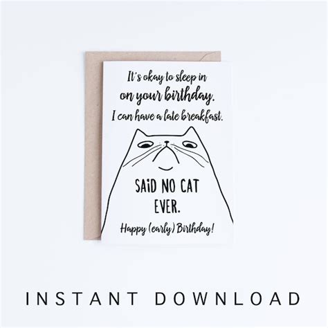 Funny Cat Birthday Cards Instant Download Printable Birthday | Etsy