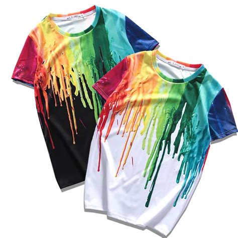 Cool Mens Womens Summer T shirt Stylish Design 3D Printed Color Paint Decorative Pattern Short ...