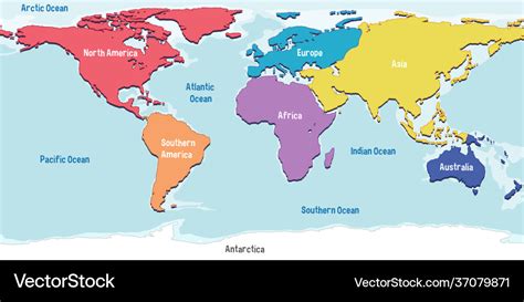 World map with continents names and oceans Vector Image