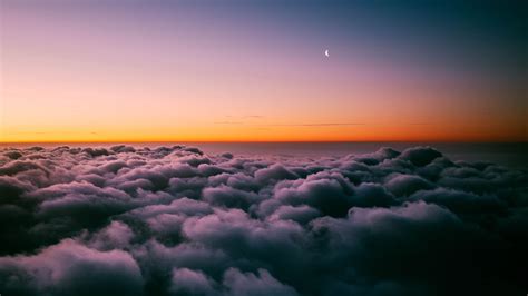 clouds, porous, sunset, sky horizon, twilight, moon, above clouds, 4k ...