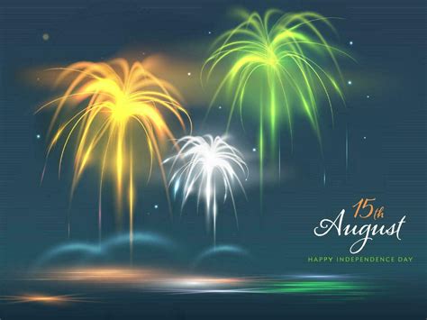 15th August, Happy Independence Day Concept with Indian Tricolor Fireworks and Lights Effect on ...