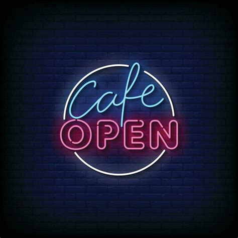 Neon Sign cafe open with brick wall background vector 25850965 Vector Art at Vecteezy