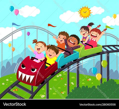 Kids having fun on roller coaster Royalty Free Vector Image