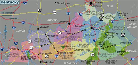 Large regions map of Kentucky state | Kentucky state | USA | Maps of the USA | Maps collection ...