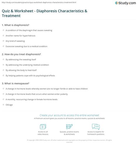 Quiz & Worksheet - Diaphoresis Characteristics & Treatment | Study.com