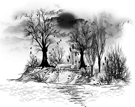 Free Black And White Landscape Drawing, Download Free Black And White Landscape Drawing png ...