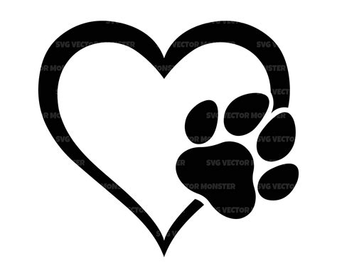 Heart Dog Paw Print Svg, Hand Drawn Heart Svg, Pet Vector Cut File Cricut, Silhouette, Png Dxf ...