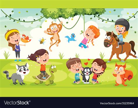 Children playing with animals Royalty Free Vector Image