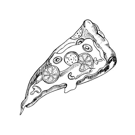 Sketch Pizza slice drawing. Hand drawn pizza illustration. Great for ...