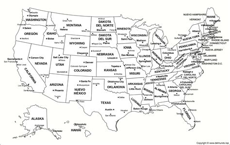 Mapa de Estados Unidos - Estados y Capitales (Político y Físico)