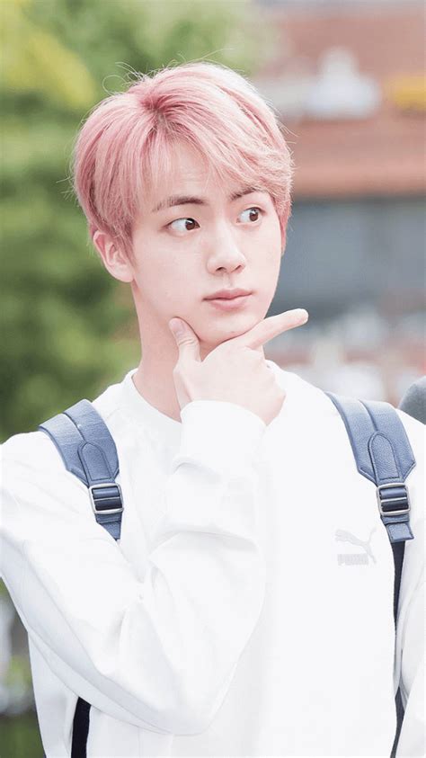 Download Jin BTS Cute Pink Hair Phone Wallpaper | Wallpapers.com