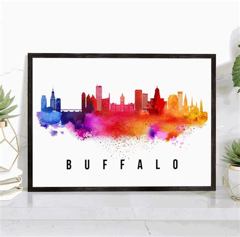 Buffalo Skyline New York Poster, Cityscape Painting, Buffalo New York Cityscape and Landmark ...