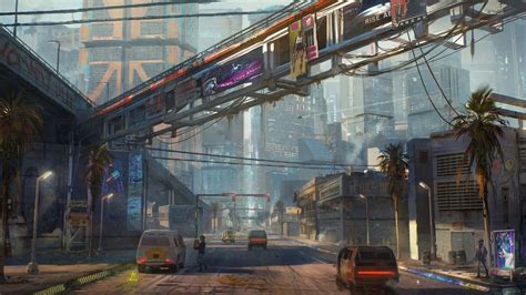 Cyberpunk 2077 concept art shows high-tech City Center and polluted Santo Domingo | GamesRadar+