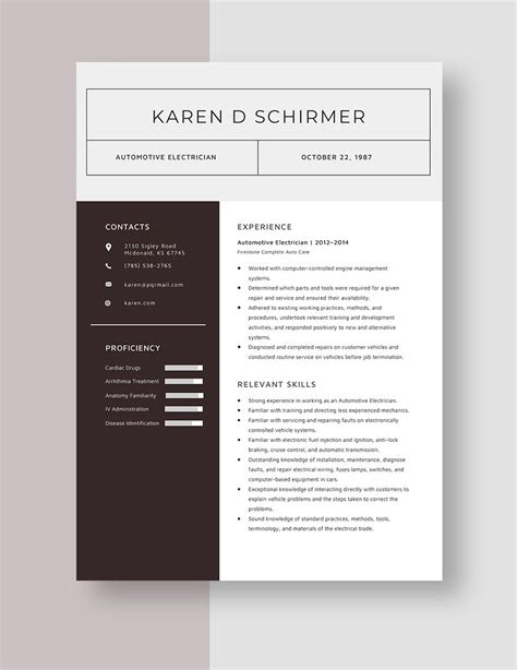 Automotive Electrician Resume in Pages, Word - Download | Template.net