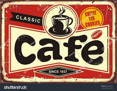 Cafe Bar Retro Tin Sign Vintage Stock Vector (Royalty Free) 761848522 | Shutterstock | Vintage ...