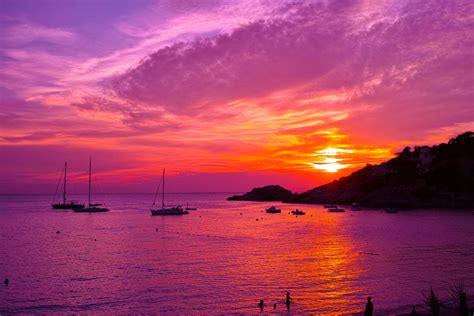 Download Spain Ibiza Orange (Color) Purple Sky Boat Ocean Photography ...