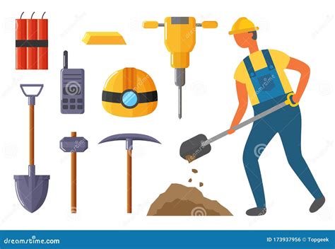 Miner and Mining Industry Equipments Kit Vector Stock Vector - Illustration of male, industry ...