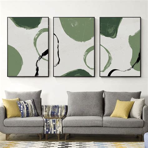 Framed painting 3 pieces Wall Art green Abstract painting acrylic paintings on canvas art extra ...