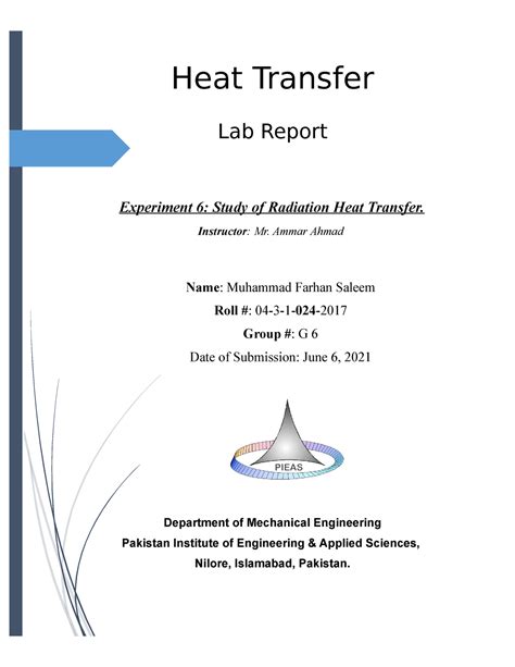 Lab 06 - Radiation Heat Transfer - Heat Transfer Experiment 6: Study of Radiation Heat Transfer ...