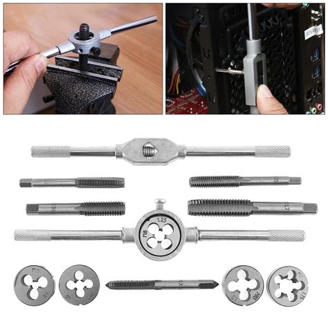 12pcs/set Multifunction NC Screw Tap & Die External Thread Cutting Tapping Hand Tool Kit with M6 ...