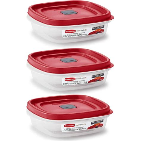 Rubbermaid Easy Find Lids 3-Cup Food Storage Containers With Red Vented Lids (Pack of 3 ...