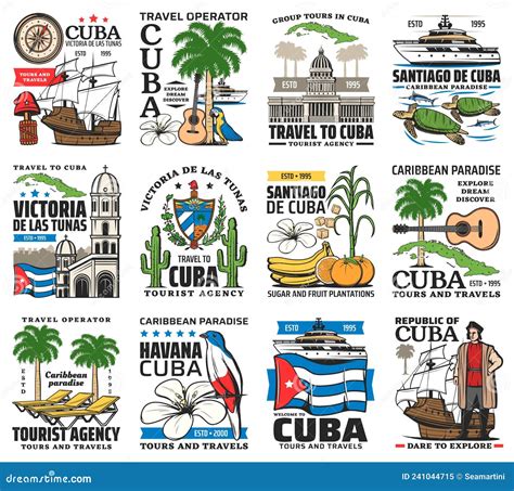 Cuba Travel Icons, Havana Caribbean Tourism Tours Stock Vector - Illustration of sign, icon ...