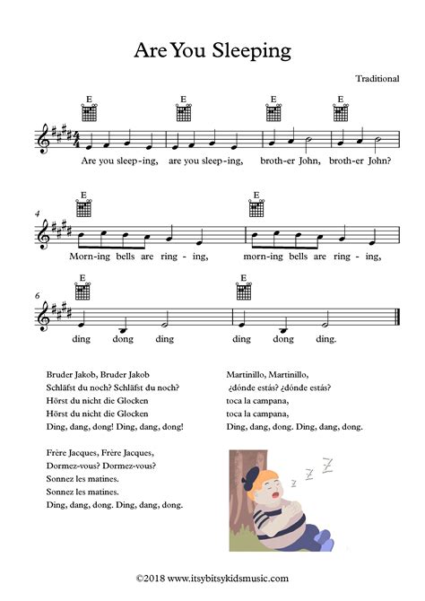 Are You Sleeping (Frère Jacques) Sheet Music With Chords And Lyrics