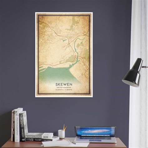 Vintage Skewen United Kingdom Map Poster, Skewen City Road Wall Art Print - Custom Maps & Posters