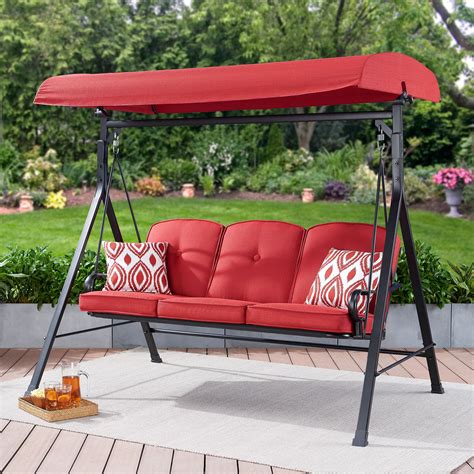 Mainstays Carson Creek Outdoor 3-Seat Porch Swing with Canopy, Red - Walmart.com | Porch swing ...