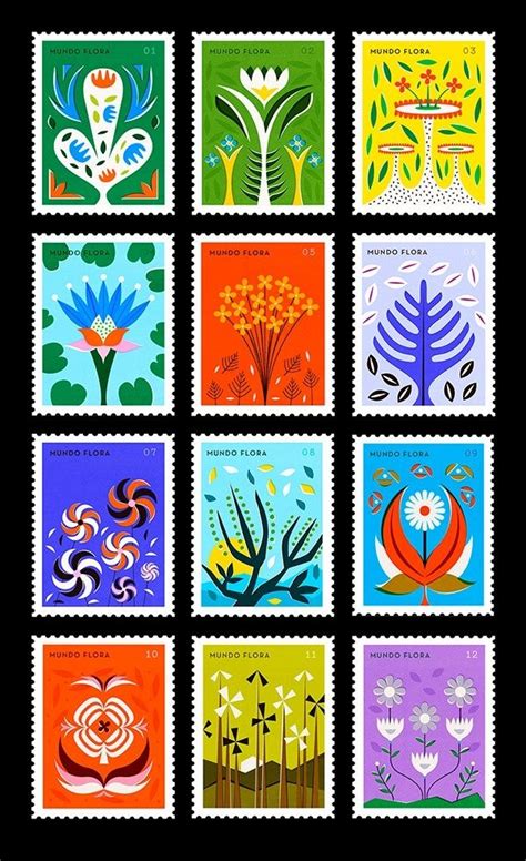 Vintage Postage Stamps with Floral Designs