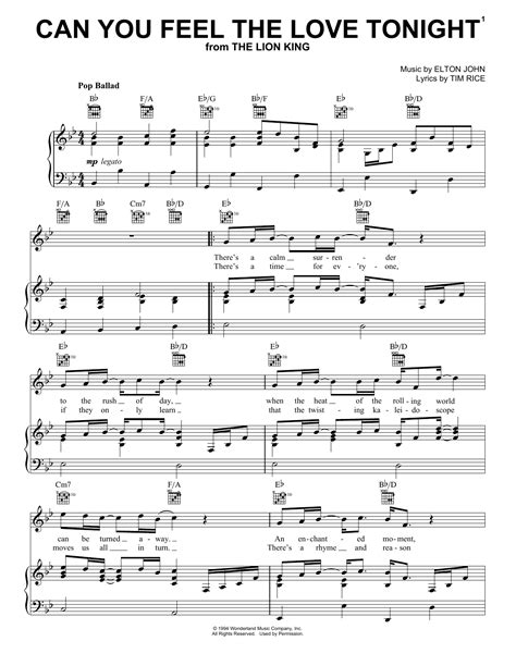 Elton John "Can You Feel The Love Tonight (from The Lion King)" Sheet Music Notes | Download ...