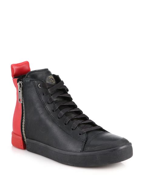 Diesel Colorblocked Zipped Leather High-top Sneakers in Black for Men | Lyst