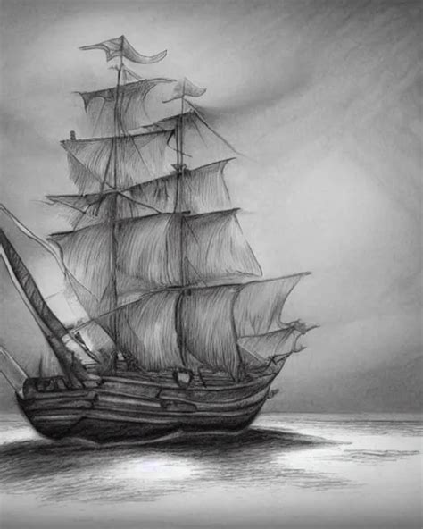 Pirate Ship Pencil Drawing