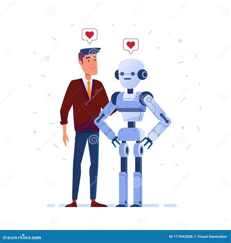 Robot and human in love. stock vector. Illustration of love - 117843608