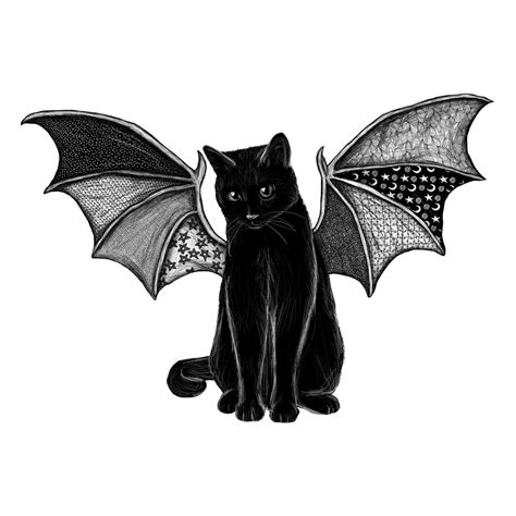 Cute and Spooky Bat Cat Art Print Intricate Patterned and - Etsy