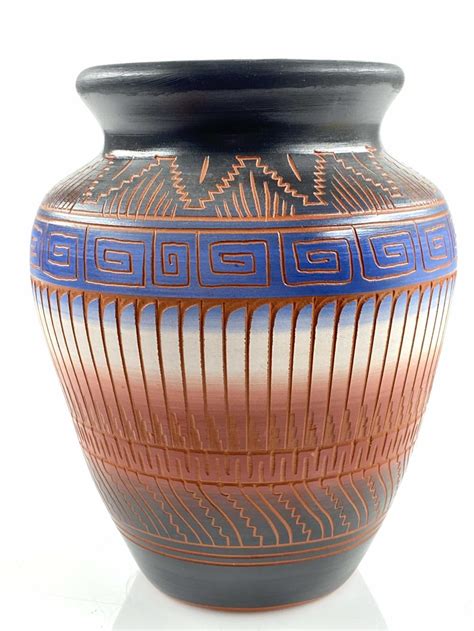 Lot - FS Navajo Hand Painted Etched Pottery Vase