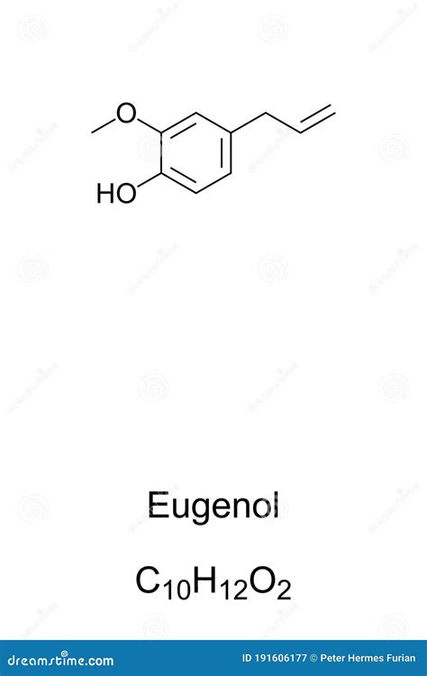 Eugenol, Clove Odor, Chemical Structure and Formula Stock Vector - Illustration of natural ...