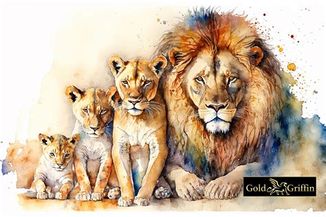 Lion Family Art Lion Watercolor Painting Print Printable - Etsy