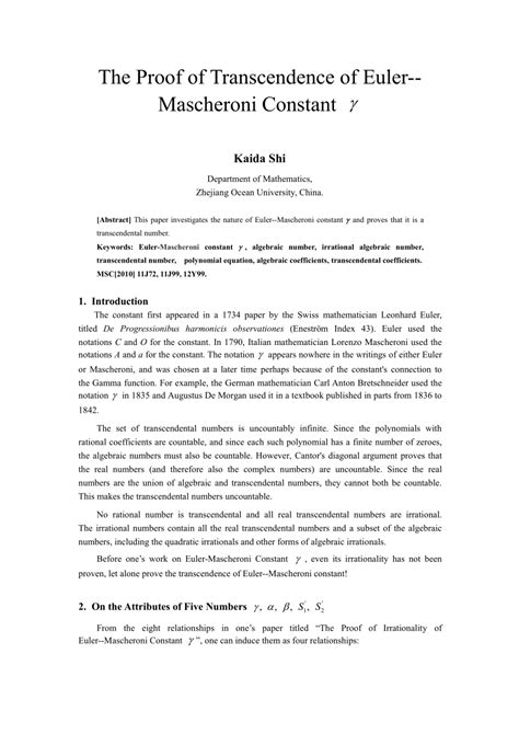 (PDF) The Proof of Transcendence of Euler-- Mascheroni Constant