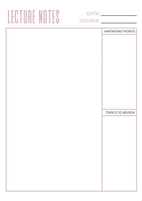 Lecture Notes Template, Printable Lecture Notes, Note Taking Template ...